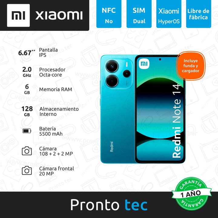 Combo Xiaomi Note 14 6+128GB Ocean Blue + Auriculares TWS Sport Dekkin - Vista 3