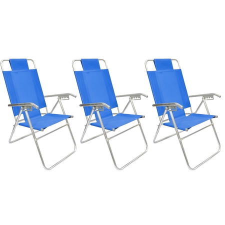 Set 3 Reposera 80015 Silla Aluminio 5 Posiciones Descansar Azul Claro