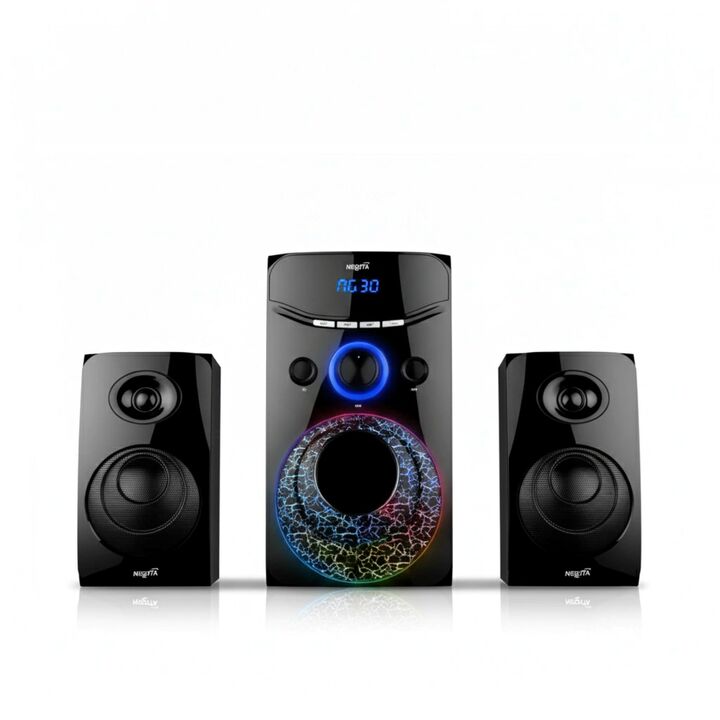 PARLANTE NISUTA MULTIMEDIA 2.1 CON LUZ RGB 15W (C:NEGRO NSPAM21L) - Vista 1