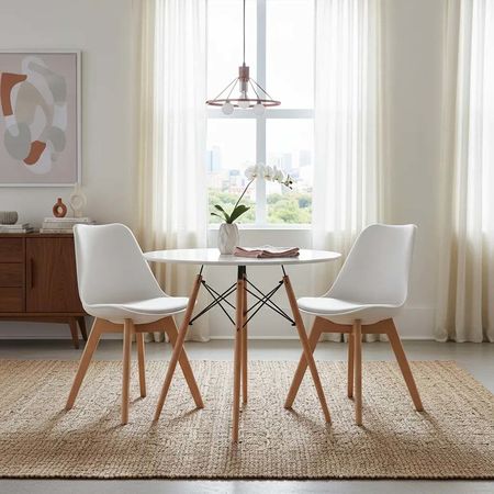 Mesa Redonda Blanca de 80 CM Eames con Patas de Madera