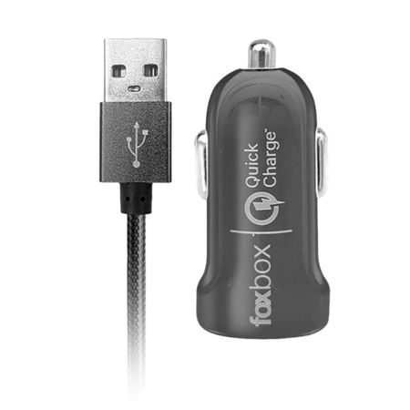 CARGADOR PARA AUTO FOXBOX WAY QC-CON CABLE USB/LIGHTNING NEGRO (5113)