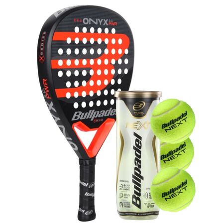 Set Paleta Bullpadel Onyx Power 2.0 Rojo + Tubo De Pelotas Bp Fip Next