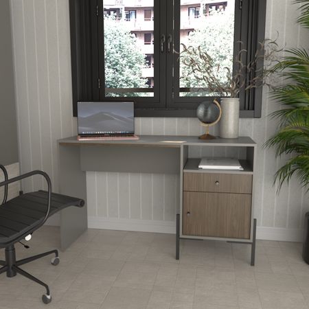 Escritorio Linea Metalwood 1 Cajon y 1 Puerta Tables Cod: 4255 Gris-Nogal