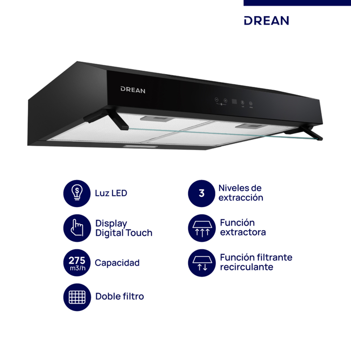 Purificador extractor de 60 cm Negro Drean - CUDR604NA - Vista 1
