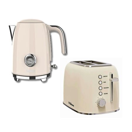 Pava electrica Liliana retrostyle crema 1.7L con Tostadora electrica Liliana crema