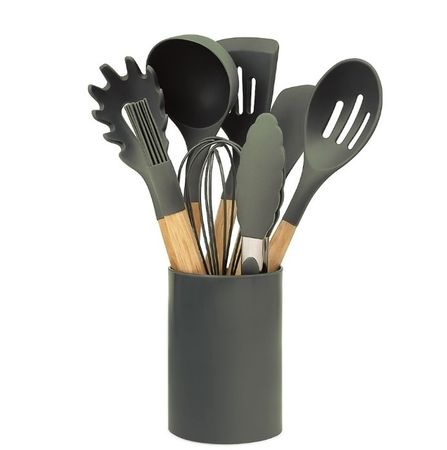 Set 9 Utensilios de Cocina Carol con Mango de Madera Verde