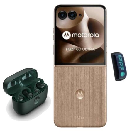 Combo Celular Motorola Razr 60 Ultra 1TB/16GB NFC Madera + Auriculares Motorola Moto Buds Loop Verde