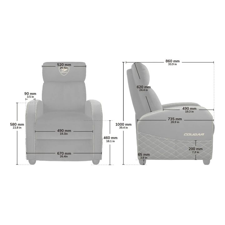 Sillon Gamer Cougar Ranger Elite Cuero Sintetico 135kg Gray Color Gris Material del tapizado Cuero sintetico - Vista 5