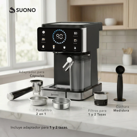 Cafetera Digital Expresso con Espumador 20Bar 1.5L comp Nespresso Suono