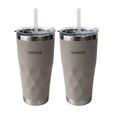 Set X2 Vasos Facetado Acero Inoxidable Térmico 600ml Opening