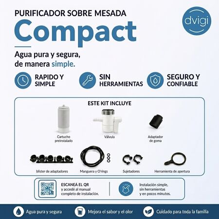 Purificador de Agua Dvigi Compact  Sobre Mesada Elimina Cloro