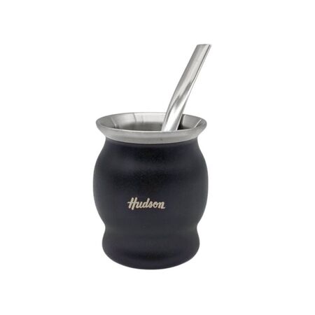 Set En Caja Mate Copa + Bombilla Acero Inoxidable Hudson NEGRO