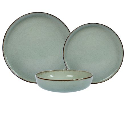 Set Vajilla 18 Piezas Plato Playo Postre Hondo Filo Envejecido Verde