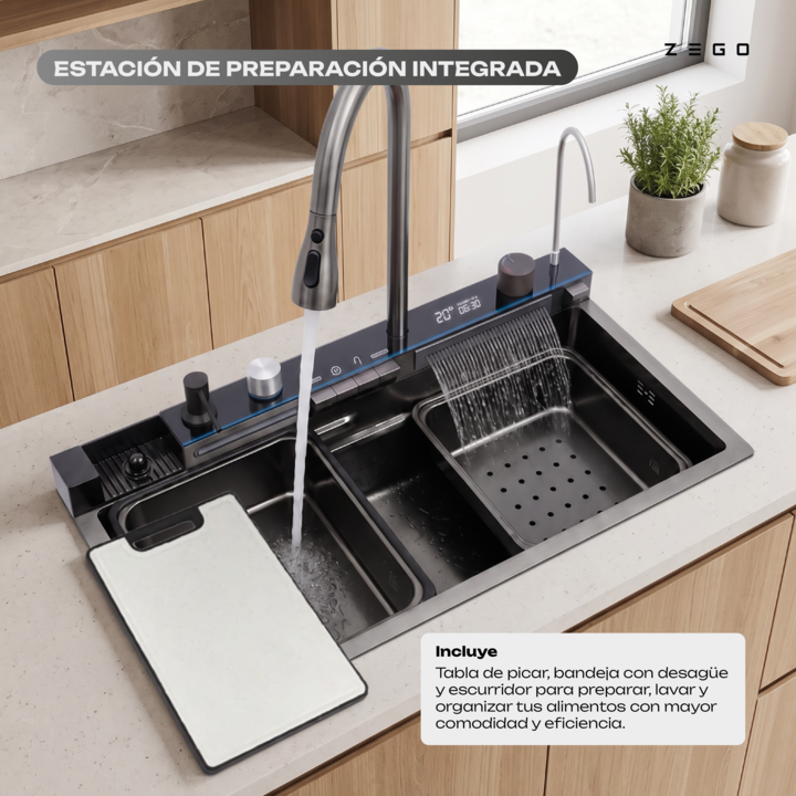 Bacha De Cocina Pvd Con Grifería Inteligente Acero Zego - Vista 2