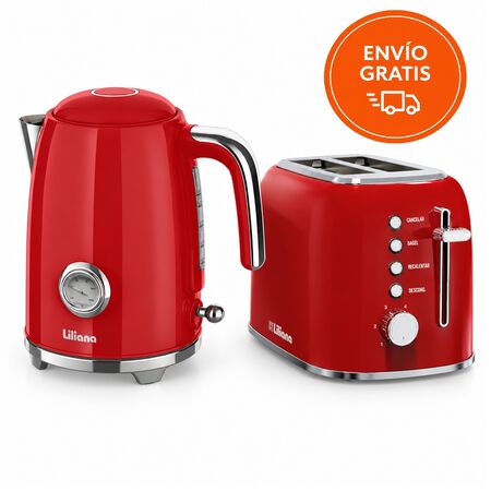 Combo Liliana Retrostyle: Tostadora AT928R + Pava Eléctrica AP990R 1,7L