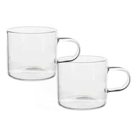 Set X2 Taza De Flat White C/asa Doble Vidrio 260cc Larhaus Transparente Flat White