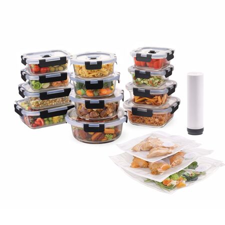 Set X12 Contenedores Herméticos De Vidrio Gadnic bomba de vacio electrica recargable 5 Bolsas plásticas de vacío