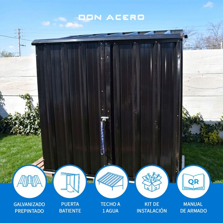 Armario Deposito Galpon de jardin Casi 2x1x2 Techo 1 agua Negro DON ACERO - Vista 4