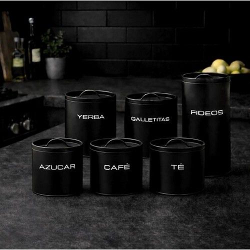 Set 6 Latas Cocina Deco Guardado Carol Retro Negro - Vista 2