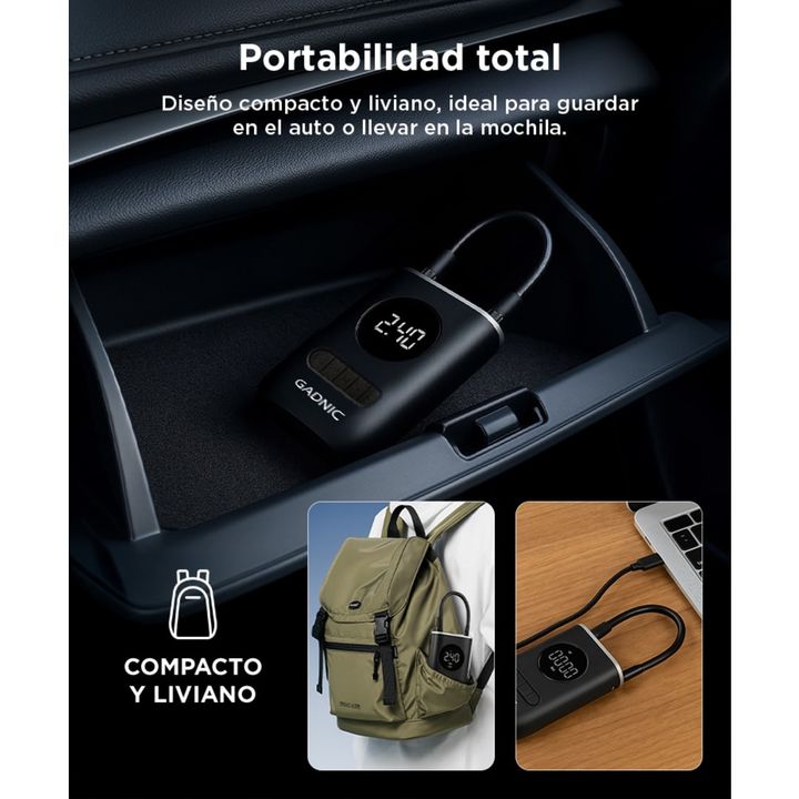 Inflador de Neumáticos Inalámbrico Gadnic Mini Recargable 50w - Vista 4