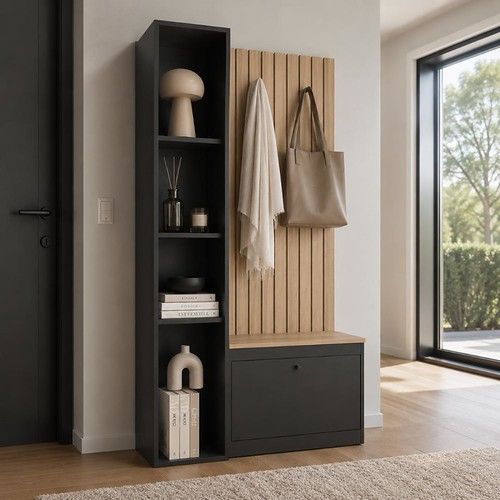 Recibidor Funcional DS Home con Estantes Olmo Negro 94x180x36 cm - Vista 4