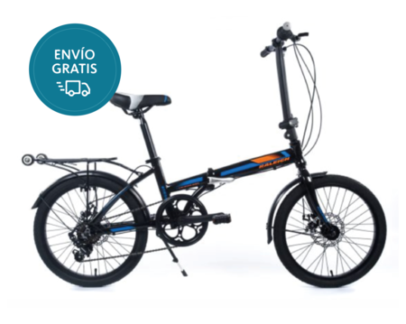 Bicicleta Plegable Raleigh Straight / Negro/Azul / Cuadro de aluminio / Frenos a disco mecanico / 6Vel. / Rodado 20"