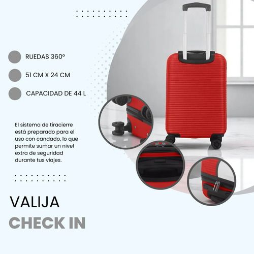 Valija Chica Cabina Rígida Roja Checkin Low Cost Abs Fuerte Carrión modelo 39111 - Vista 5