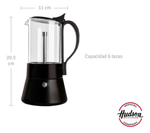 Cafetera Italiana Acero Inox Y Vidrio Para Inducción Hudson Negro - Vista 2