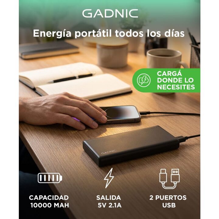 Power Bank Gadnic 10000 mAh Cargador Portátil Compatibilidad Universal - Vista 2