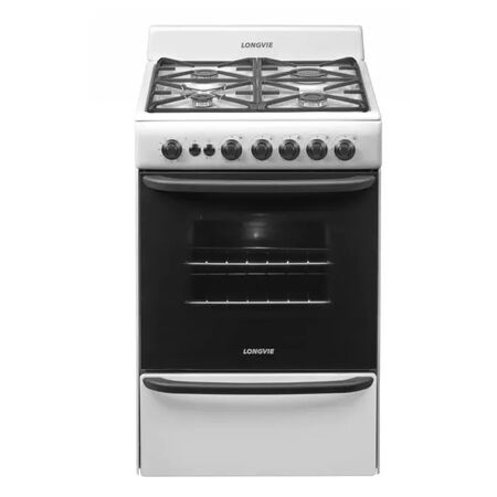 Cocina Blanca 56cm Reja Hierro Fundido Timer Luz y Encendido Longvie