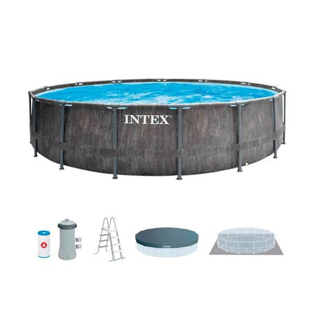 Pileta Estructural Redonda Intex Greywood Premium 457x122 Cm Con Bomba + Acces 25336/5