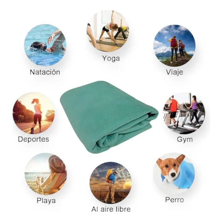 Toalla Microfibra Secado Rápido Deportiva Camping Playa Gym - Vista 2