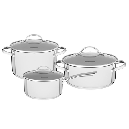 Bateria De Cocina Tramontina Una 3 Piezas Triple Fondo Plateado