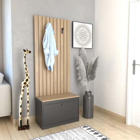 Mueble Recibidor Varillado con Perchero y Zapatero Olmo Negro
