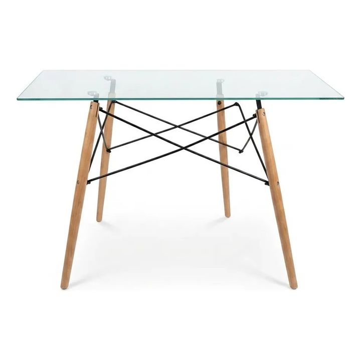 Mesa De Comedor Rectangular De Vidrio Pata Madera 120x80cm Vidrio Madera - Vista 5