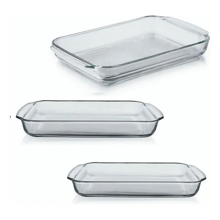 Juego 3 Asaderas Bandejas Rectangular De Vidrio Templado Tm Transparente
