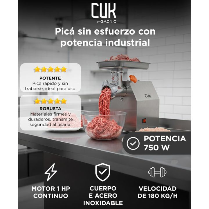 Picadora De Carne Industrial 1 Hp Gadnic Big-P Acero Inoxidable - Vista 2