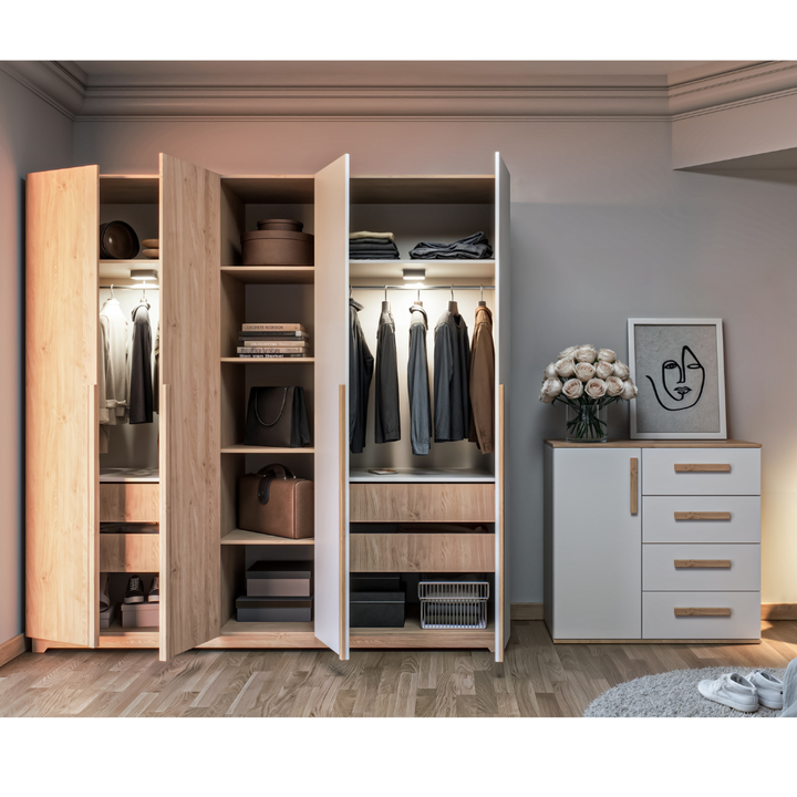 Placard 4 Puertas Con Estante 200x200x58 Dna02rkbl Roble Kendal Blanco Laca Delos - Vista 4