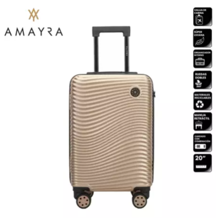 Valija carry on Amayra taupe liviana candado 4 ruedas 360