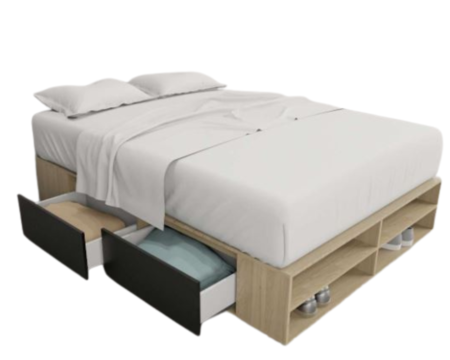 Base Cama Box Linea Minimal 1.40m 4 Cajones Con Estantes 6442 Olmo/Negro Tables