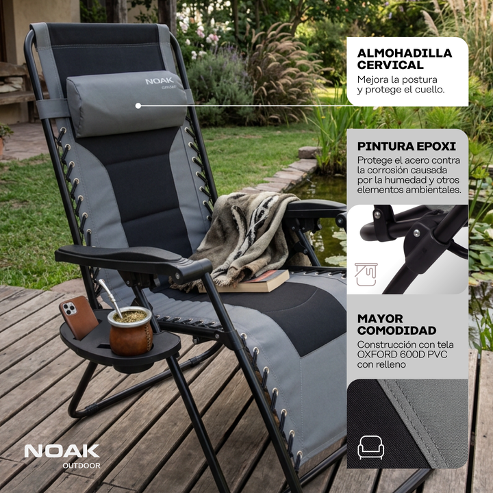 Set x2 Reposeras Plegables NOAK Zero Gravity Acero Acolchada - Vista 7