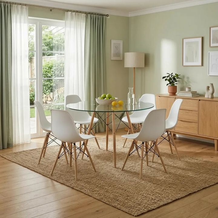 Juego De Mesa Y 6 Sillas Eames Comedor Redonda 120cm Premium Blanco - Vista 2