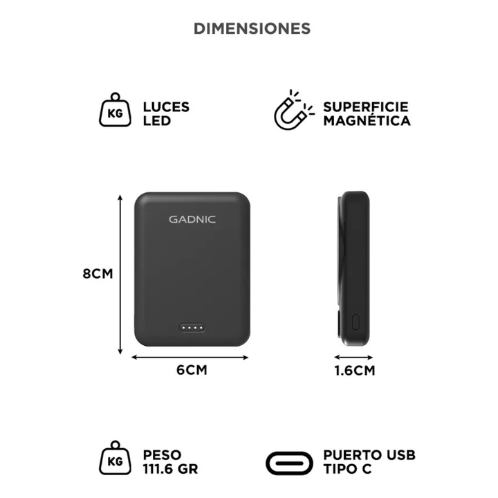 CARGADOR GADNIC POWER BANK 5.000MAH MAGNETICO (C:NEGRO BC000) - Vista 3