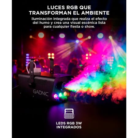Maquina De Humo Gadnic 500W C/Control Remoto Luces RGB