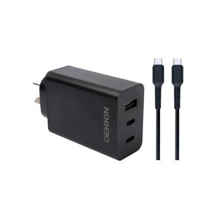 Kit De Cargador 65w + Cable Usb C-C Dekkin Carga Rapida Negro Acc-Ki-073
