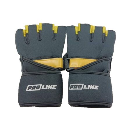 Guantes de Ejercicio Muñequera Proline Negro y Amarillo Dedo Corto Talle L GP-GUANTE02L-P