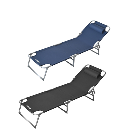 Combo Reposera Plegable Reforzada 8 Posiciones Waggs X2 Negro y Azul