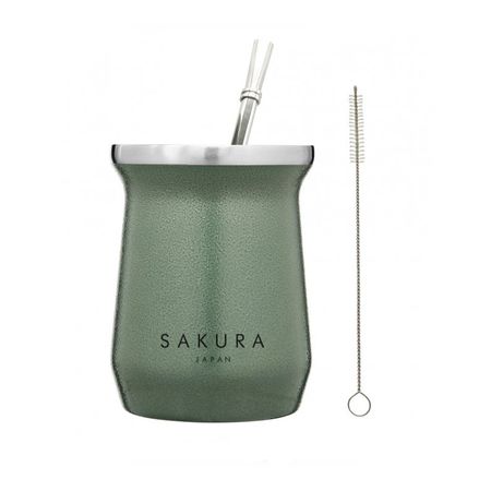 Mate Sakura Verde 236 Ml Con Bombilla Y Limpiador
