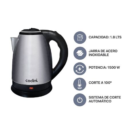 Pava Eléctrica Hervidora Acero Inoxidable 1.8 Lts Codini - P18HAN