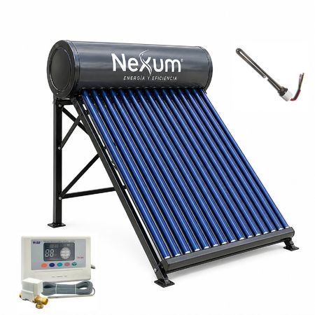 Termotanque Solar Nexum Termosifónico 200 Litros Acero Inoxidable con Resistencia Eléctrica y Controlador